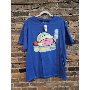 Kirby Naptime Shirt Mens Large Blue Nintendo Video Game Graphic Tee T-Shirt